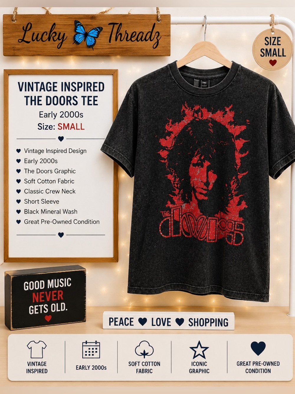 The Doors Graphic Band Tee - Black with Red Print size small